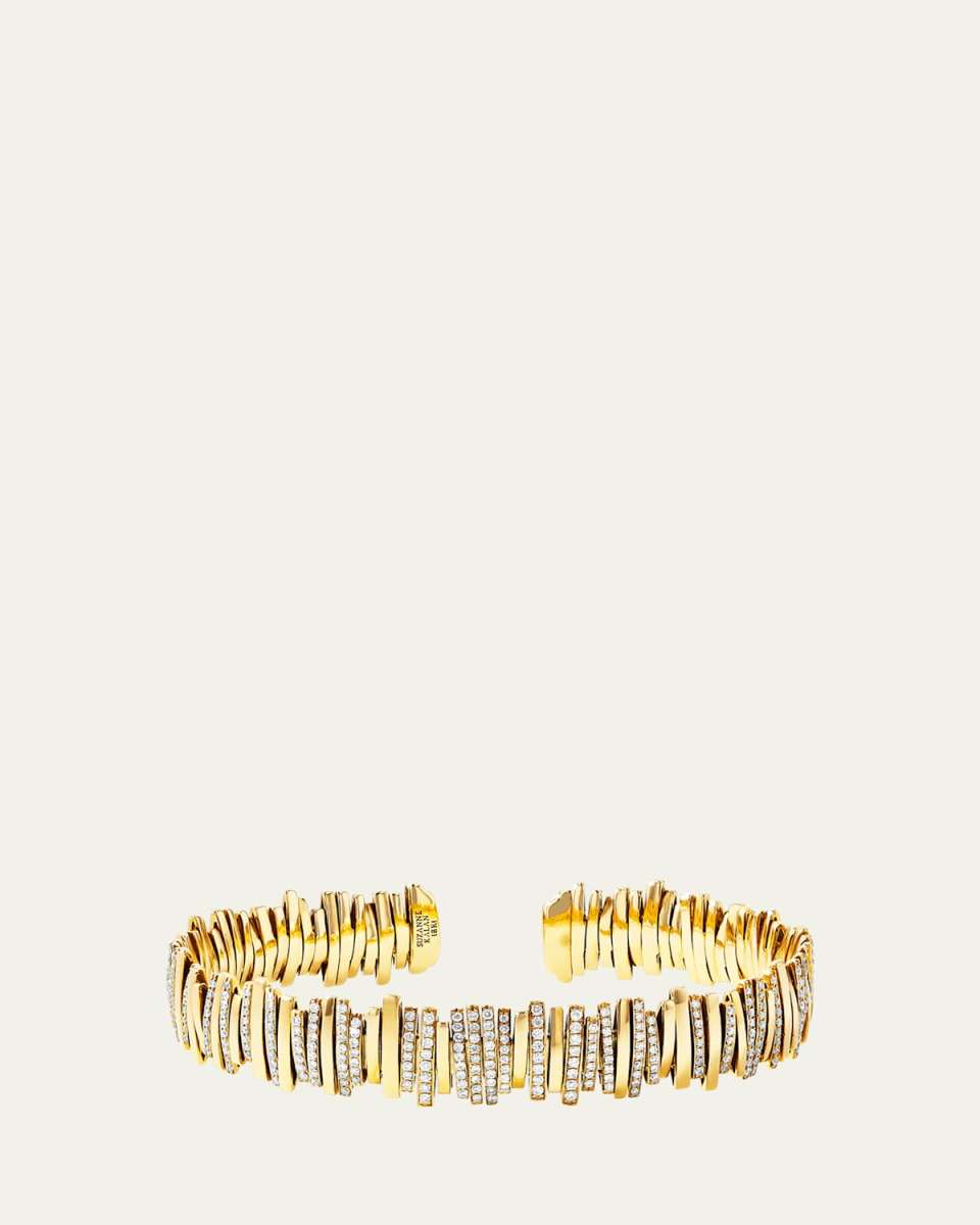 Eternity Lines Bangle with Partial Round Pave White Diamonds in 18K Gold